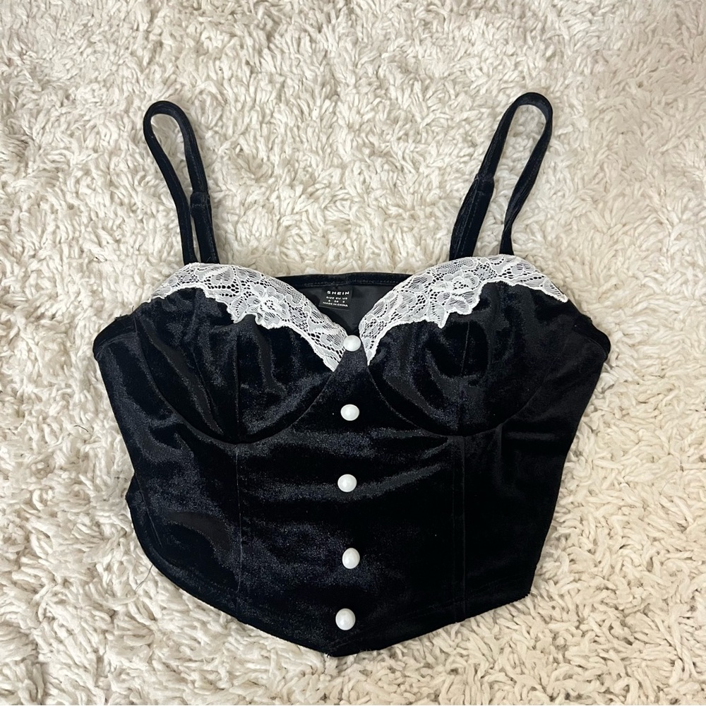 Black velvet bustier top